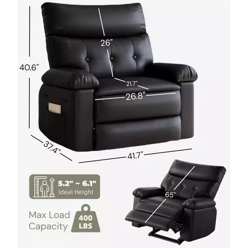 Poltrona Reclinabile Girevole a Dondolo Oversize - Reclinabile Manuale in Pelle PU Extra Larga per Adulti, Grande Poltrona Relax con Funzioni Riscaldamento e Massaggio