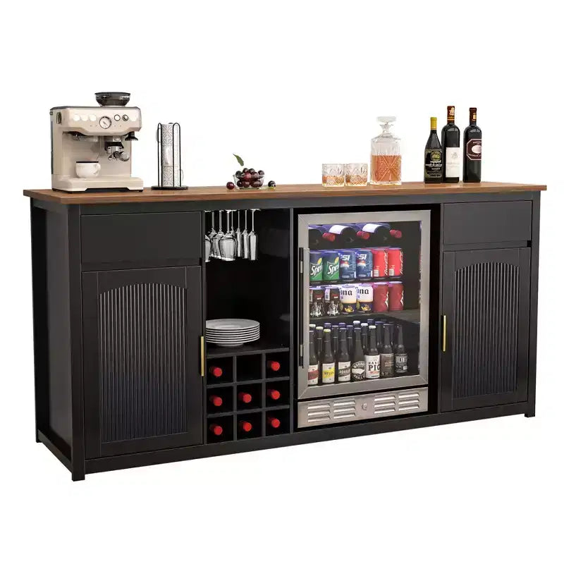 GDLF Extra Long Bar Cabinet with Fridge Space, Modern Wine Liquor Cabinet,78.7