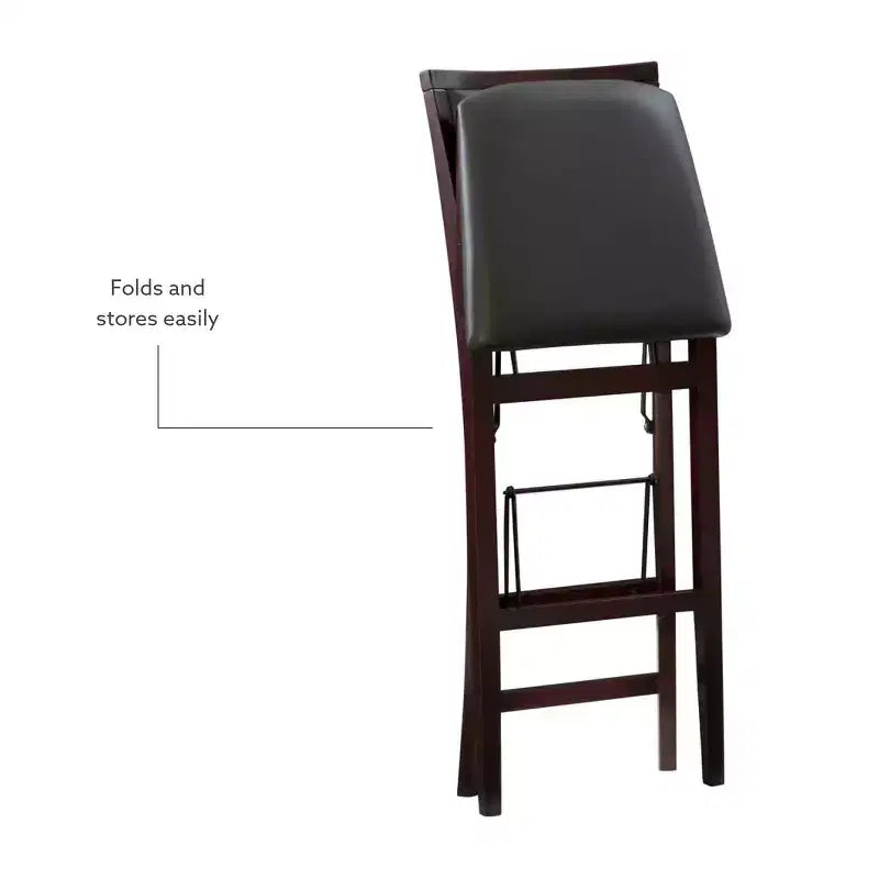 Sgabello da bar pieghevole in similpelle imbottito da 76 cm, marrone espresso, struttura in legno di gomma