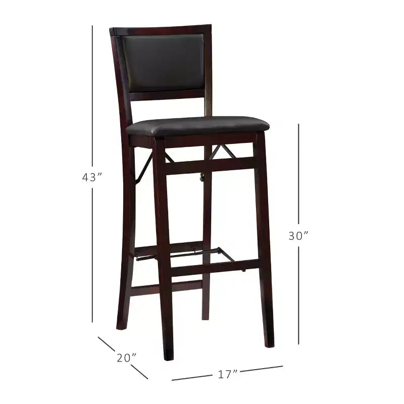 Sgabello da bar pieghevole in similpelle imbottito da 76 cm, marrone espresso, struttura in legno di gomma