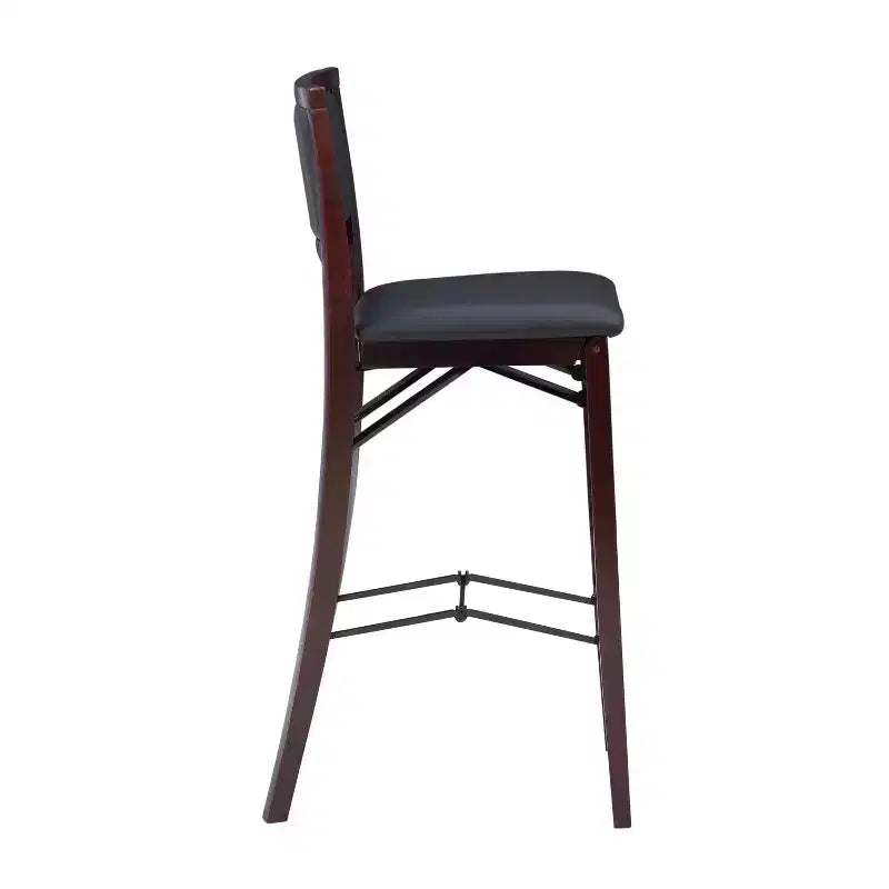 Sgabello da bar pieghevole in similpelle imbottito da 76 cm, marrone espresso, struttura in legno di gomma