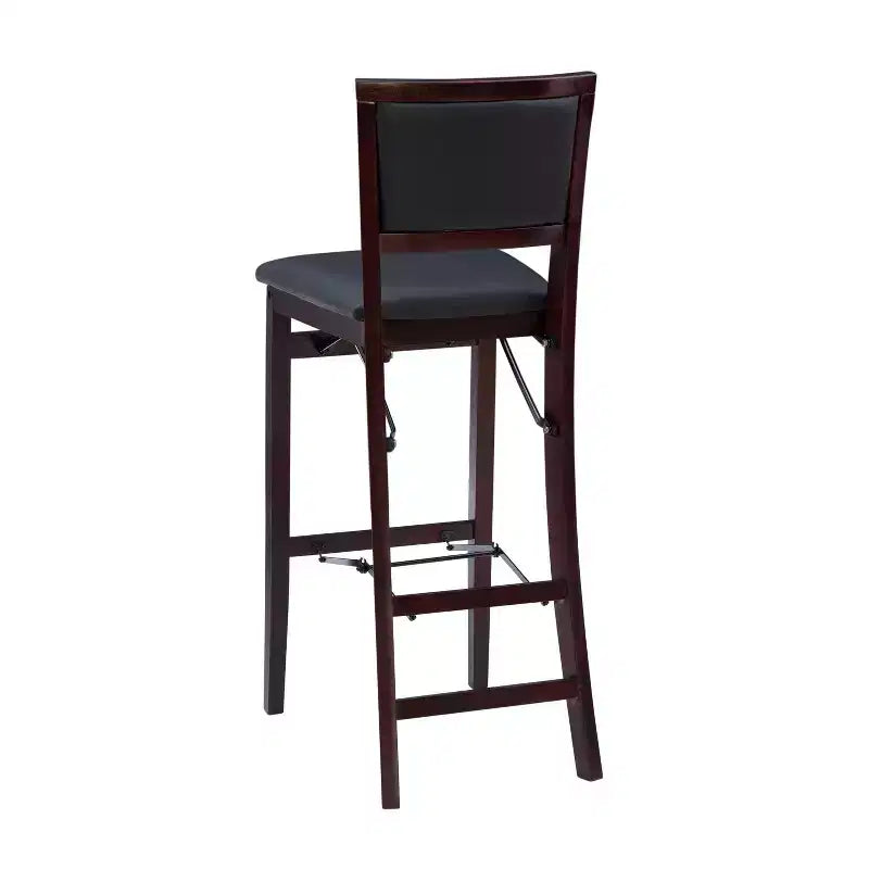 Sgabello da bar pieghevole in similpelle imbottito da 76 cm, marrone espresso, struttura in legno di gomma