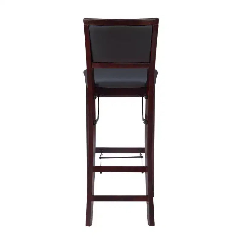 Sgabello da bar pieghevole in similpelle imbottito da 76 cm, marrone espresso, struttura in legno di gomma