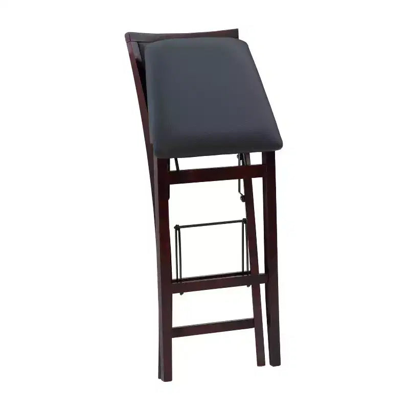 Sgabello da bar pieghevole in similpelle imbottito da 76 cm, marrone espresso, struttura in legno di gomma