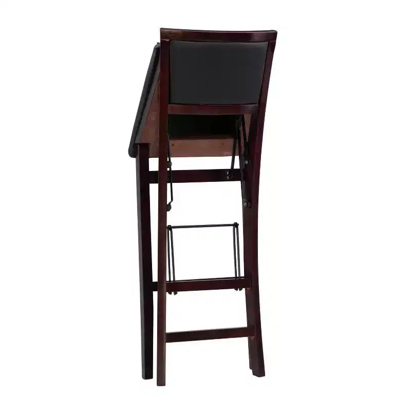 Sgabello da bar pieghevole in similpelle imbottito da 76 cm, marrone espresso, struttura in legno di gomma
