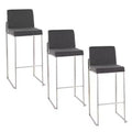 LumiSource Set of 3 Fuji High Back Barstools Stainless Steel/Charcoal Fabric
