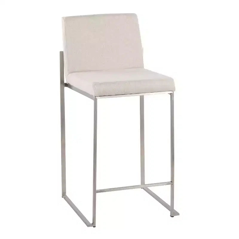 Set di 3 sgabelli da bar alti, struttura in acciaio inossidabile con sedile in tessuto beige