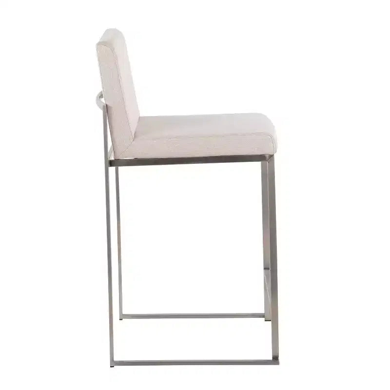 Set di 3 sgabelli da bar alti, struttura in acciaio inossidabile con sedile in tessuto beige