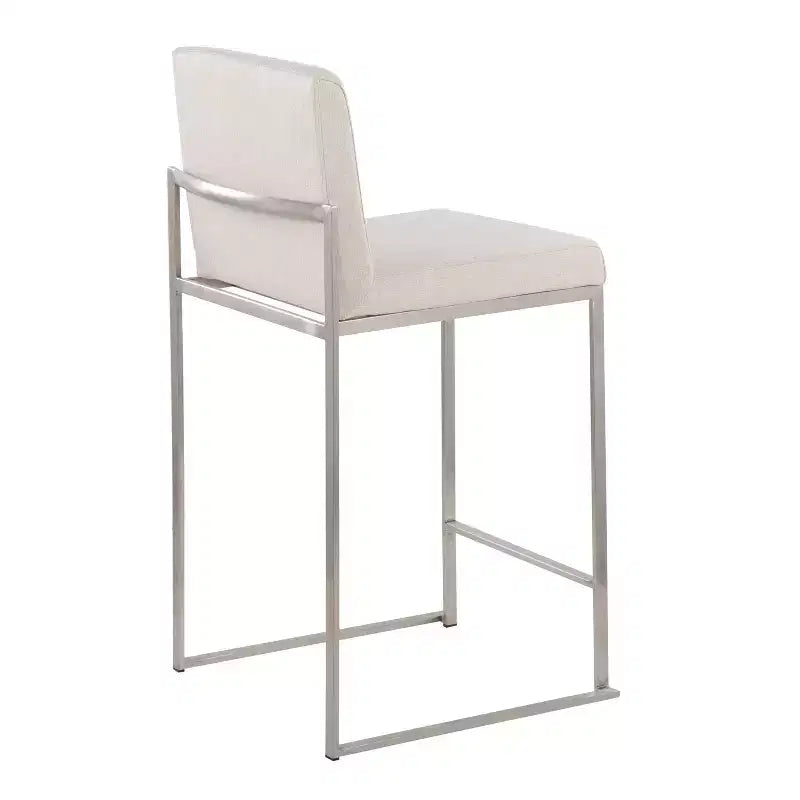 Set di 3 sgabelli da bar alti, struttura in acciaio inossidabile con sedile in tessuto beige