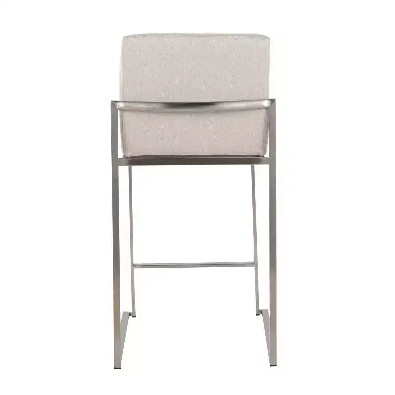 Set di 3 sgabelli da bar alti, struttura in acciaio inossidabile con sedile in tessuto beige