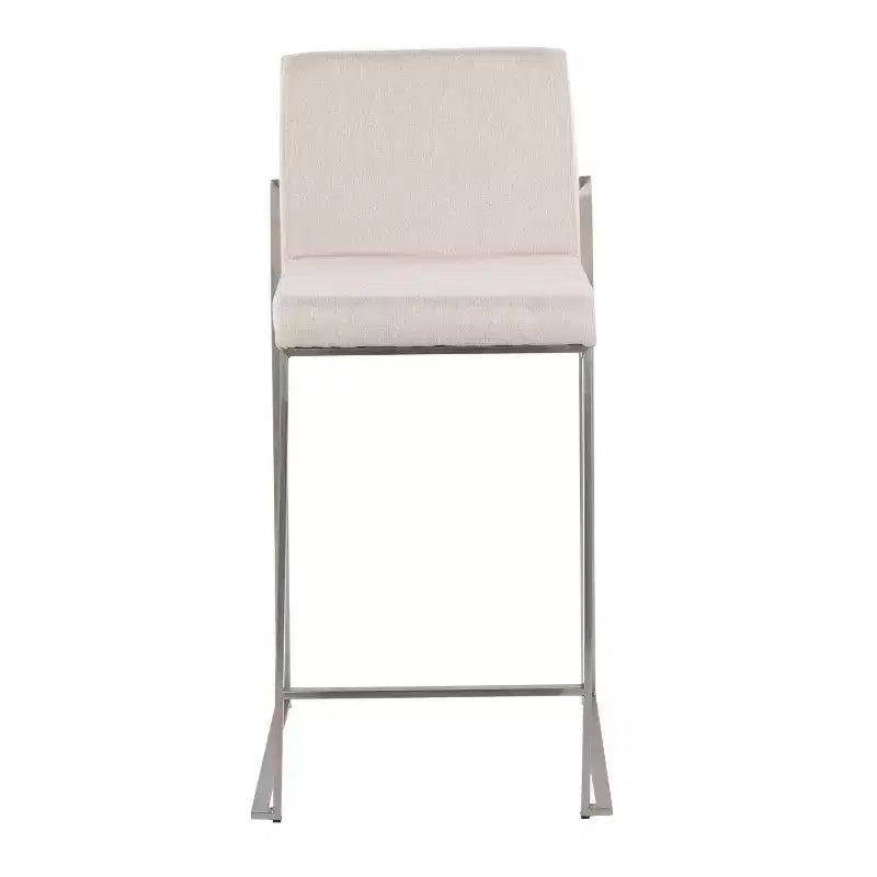 Set di 3 sgabelli da bar alti, struttura in acciaio inossidabile con sedile in tessuto beige