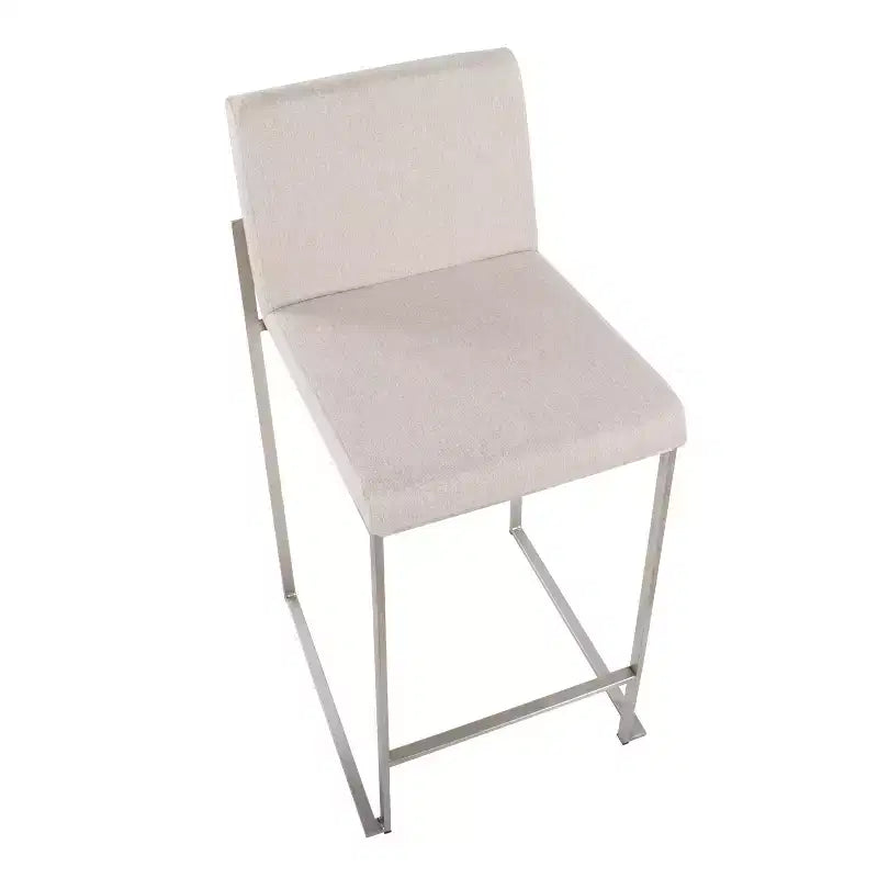 Set di 3 sgabelli da bar alti, struttura in acciaio inossidabile con sedile in tessuto beige