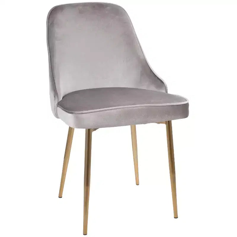 Set di 2 sedie da pranzo in velluto con gambe cromate e protezioni per pavimenti, oro argento