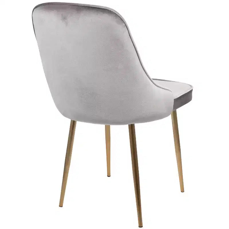 Set di 2 sedie da pranzo in velluto con gambe cromate e protezioni per pavimenti, oro argento