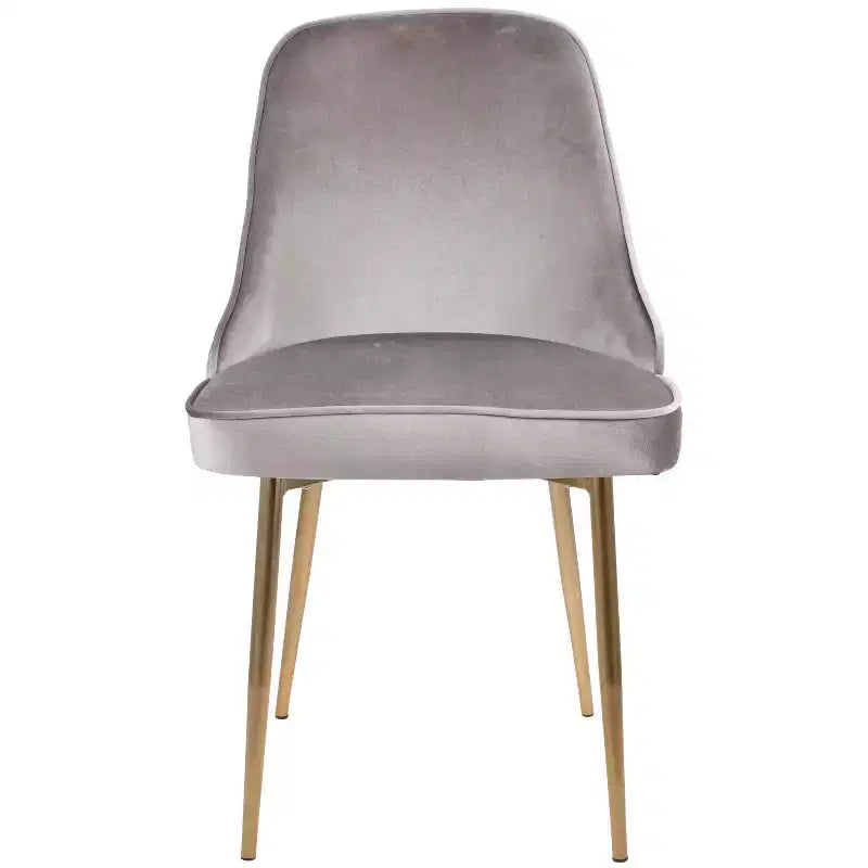 Set di 2 sedie da pranzo in velluto con gambe cromate e protezioni per pavimenti, oro argento