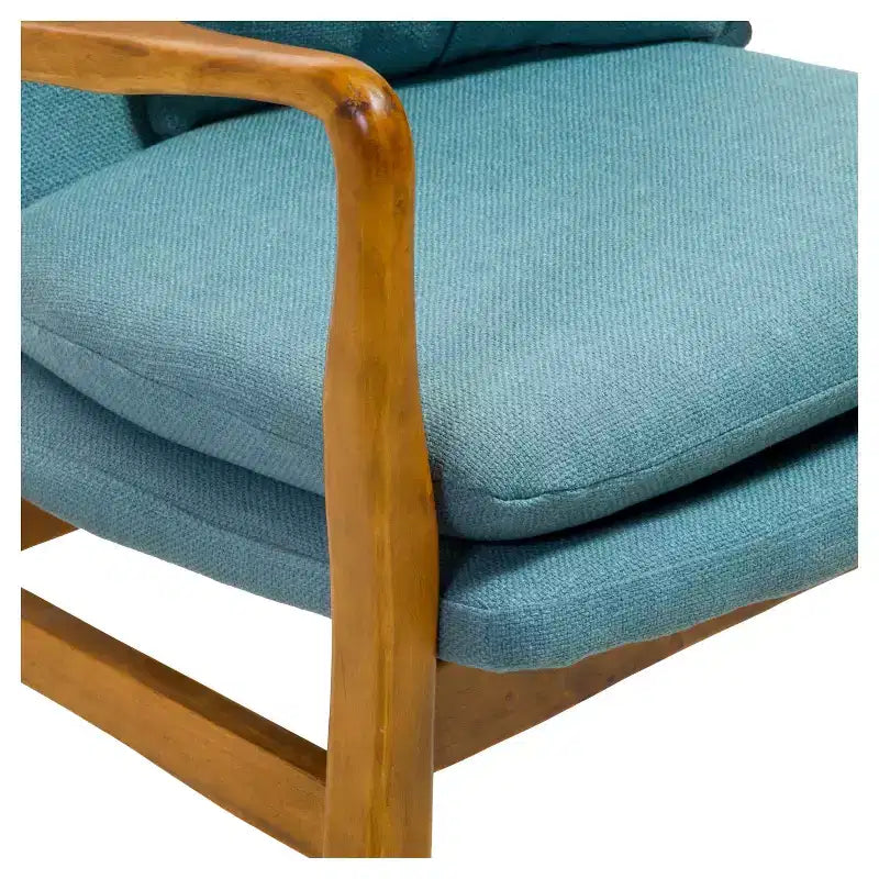 Poltrona Club Mid-Century Moderna, rivestita in lino con braccioli e gambe in legno, include cuscino