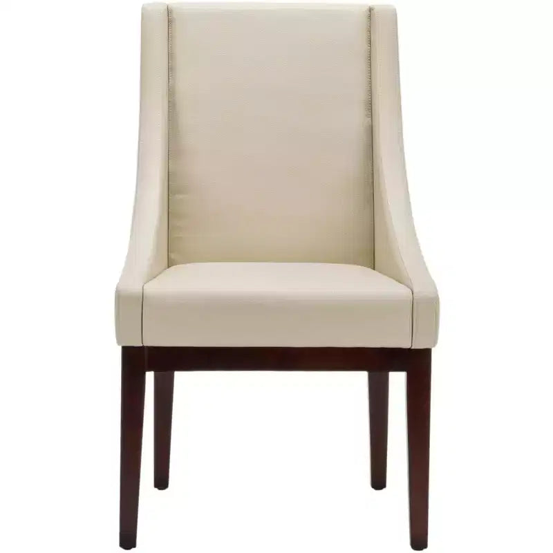 Poltrona con braccioli inclinati, rivestimento in pelle bicast color crema con struttura in legno, capacità 125 kg
