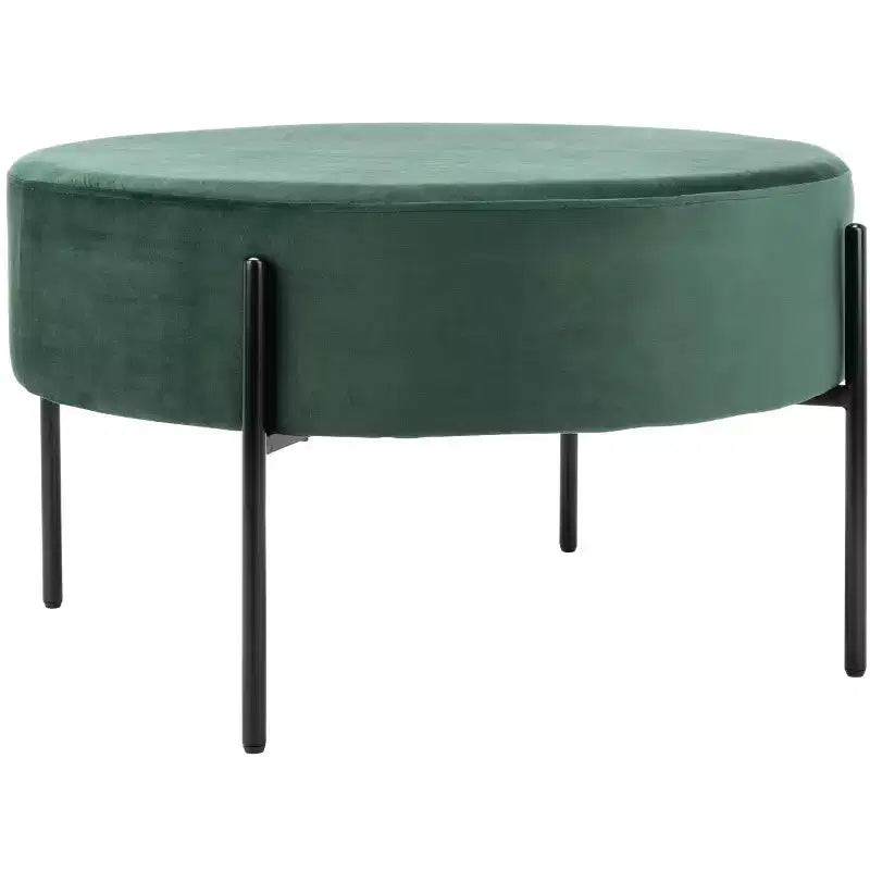 Pouf rotondo da cocktail, rivestito in velluto con gambe in metallo, 80 cm, verde malachite