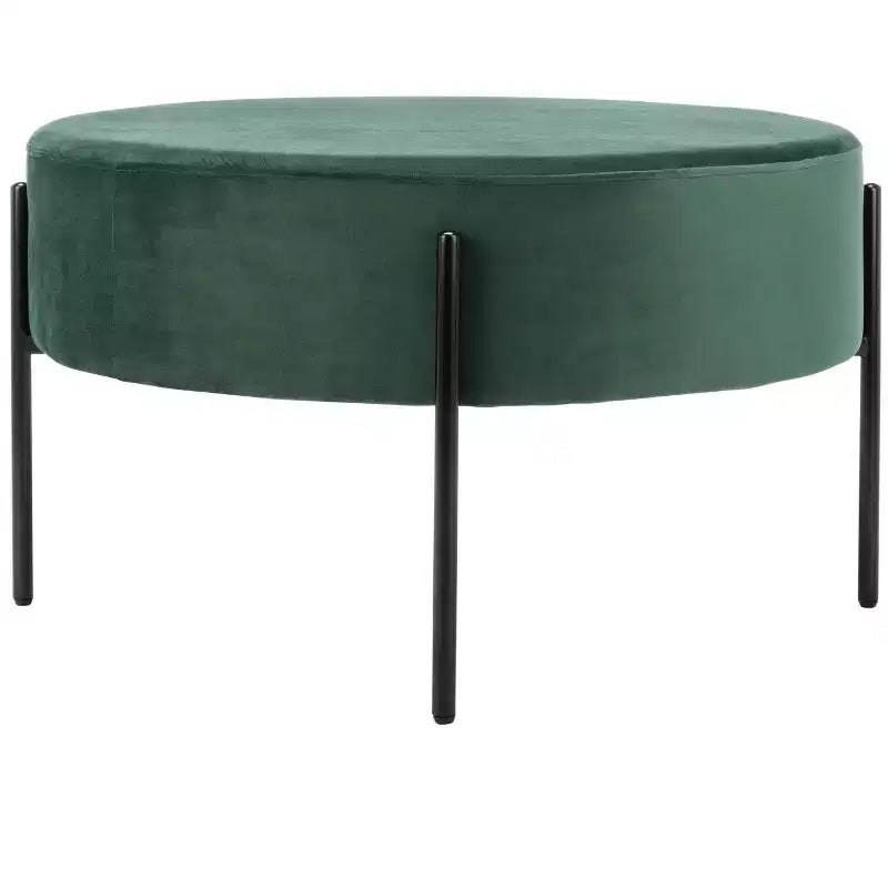 Pouf rotondo da cocktail, rivestito in velluto con gambe in metallo, 80 cm, verde malachite
