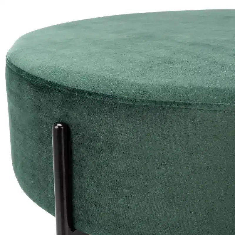 Pouf rotondo da cocktail, rivestito in velluto con gambe in metallo, 80 cm, verde malachite