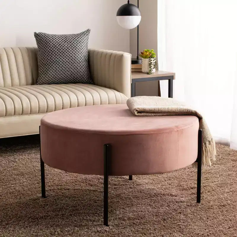 Pouf rotondo da cocktail, rivestito in velluto con gambe in metallo, 80 cm, verde malachite