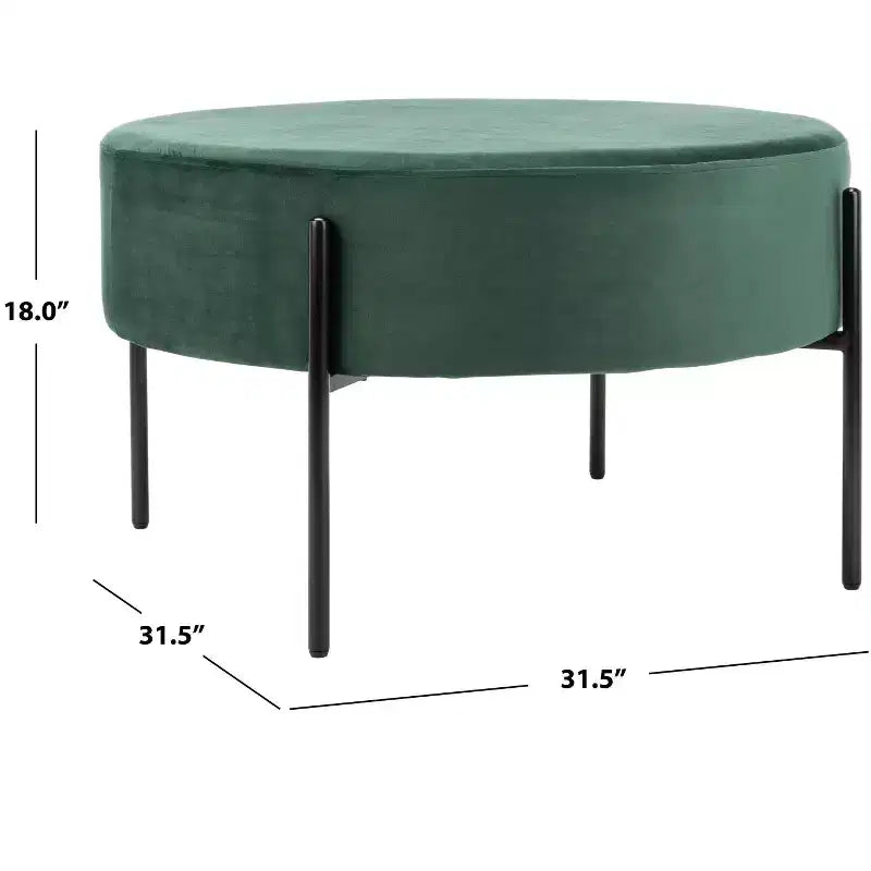 Pouf rotondo da cocktail, rivestito in velluto con gambe in metallo, 80 cm, verde malachite