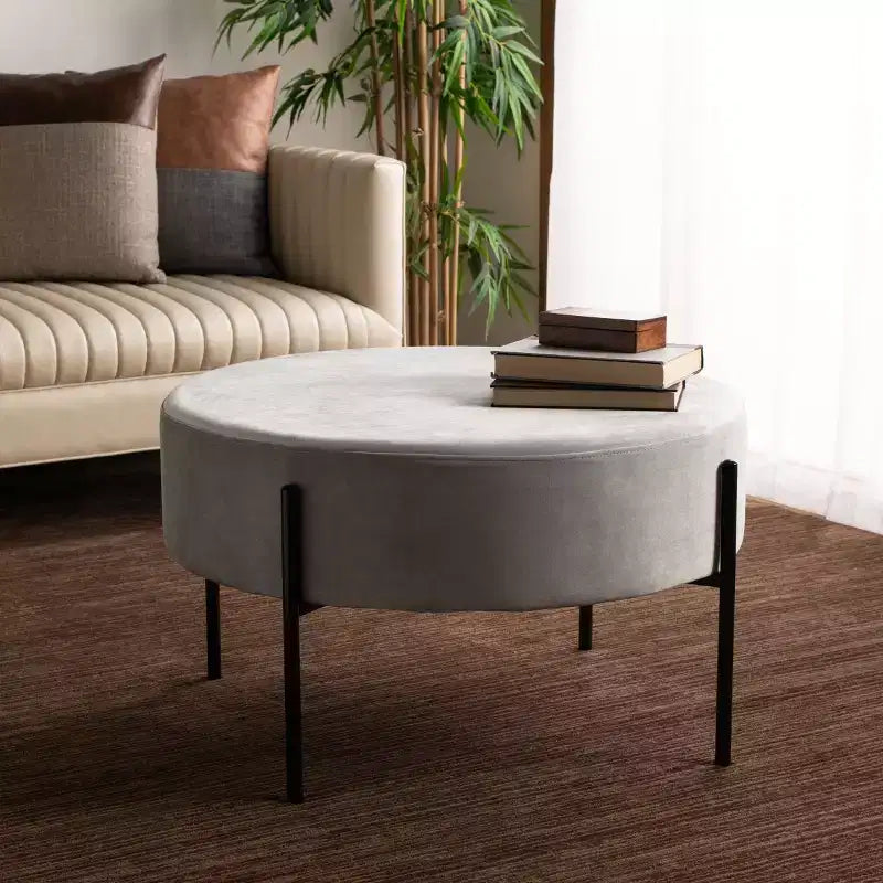 Pouf rotondo da cocktail, rivestito in velluto con gambe in metallo, 80 cm, verde malachite