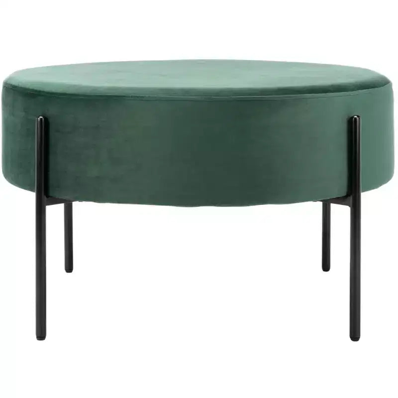 Pouf rotondo da cocktail, rivestito in velluto con gambe in metallo, 80 cm, verde malachite