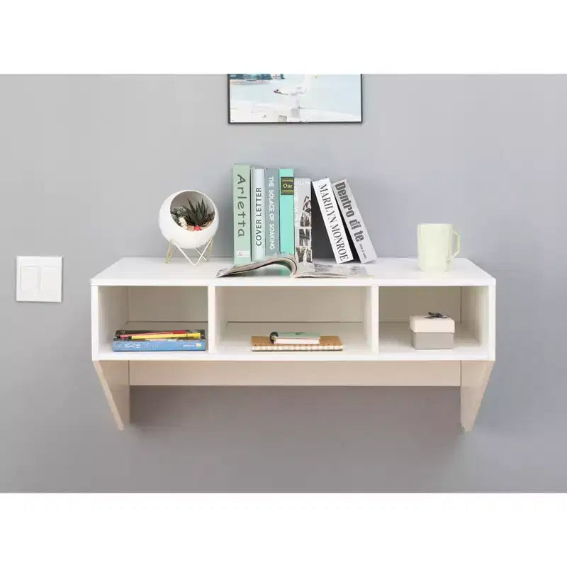 Scrivania da ufficio a parete con credenza pensile, postazione di lavoro salvaspazio