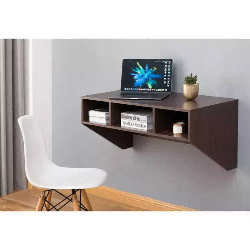 Scrivania da ufficio a parete con credenza pensile, postazione di lavoro salvaspazio