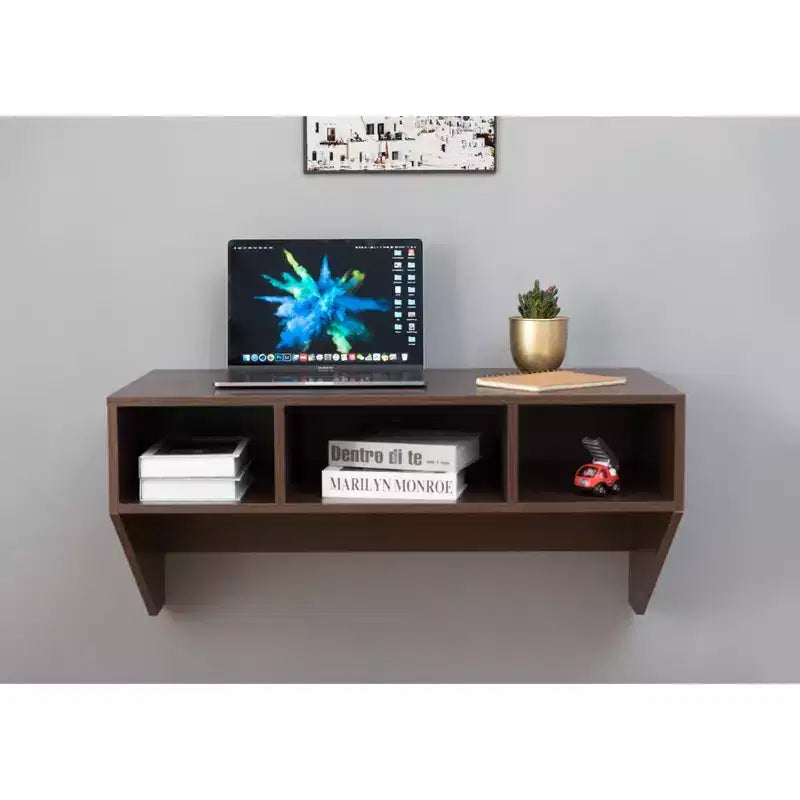 Scrivania da ufficio a parete con credenza pensile, postazione di lavoro salvaspazio