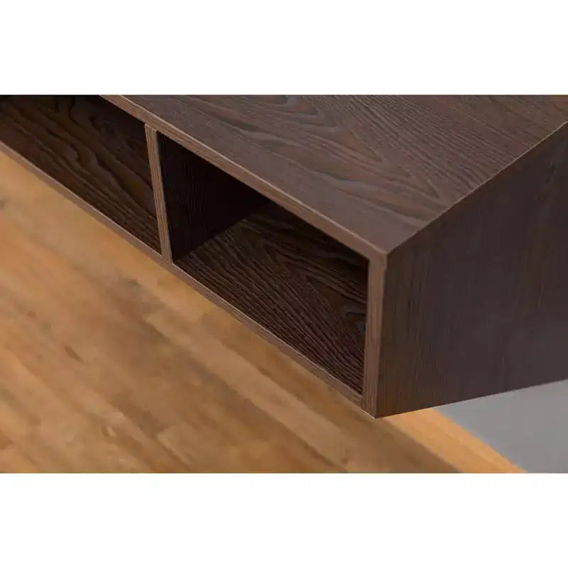Scrivania da ufficio a parete con credenza pensile, postazione di lavoro salvaspazio