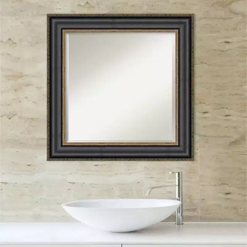Specchio da parete per bagno con cornice in bronzo, specchio decorativo rettangolare nero