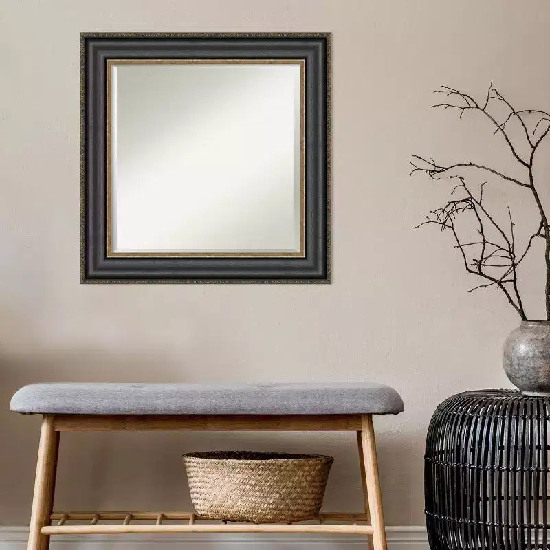 Specchio da parete per bagno con cornice in bronzo, specchio decorativo rettangolare nero