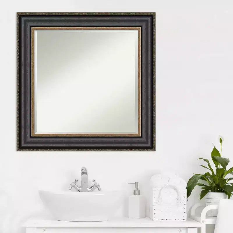 Specchio da parete per bagno con cornice in bronzo, specchio decorativo rettangolare nero